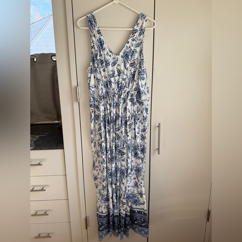 LUCKY BRAND Strappy V-Neck Gathered Floral Paisley Maxi Dress, MSRP $99, 1X - Picture 4 of 10